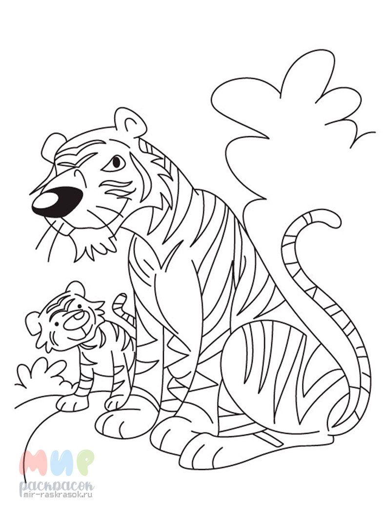 Весёлый тигрёнок — раскраска